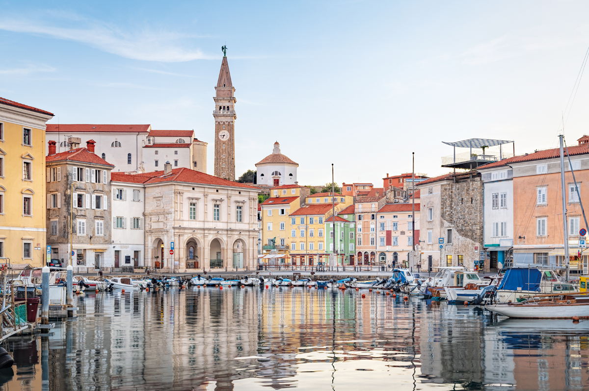 View over Piran old town with habor, Slovenia