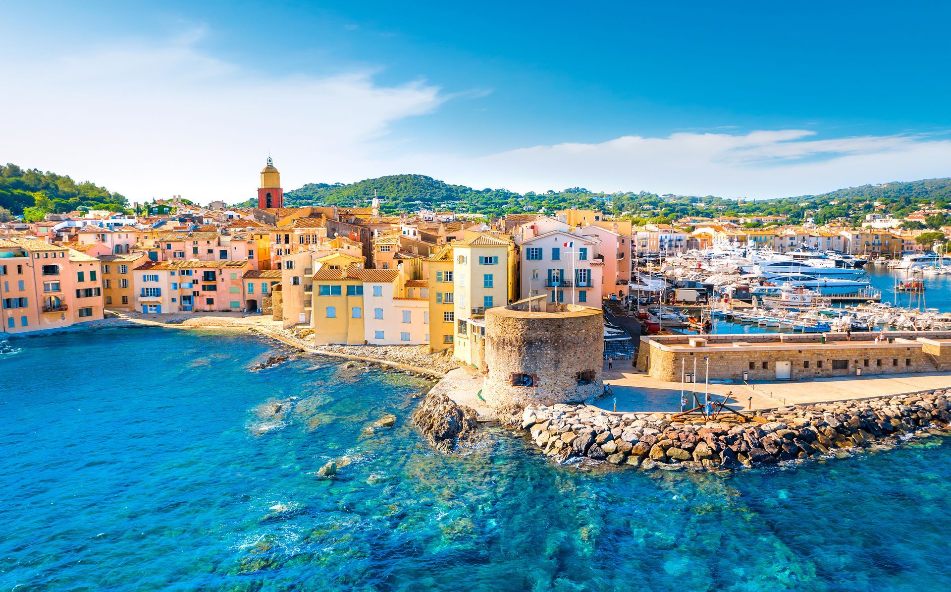 View of the city of Saint-Tropez, Provence, Cote d'Azur, a popular destination for travel in Europe. High quality photo